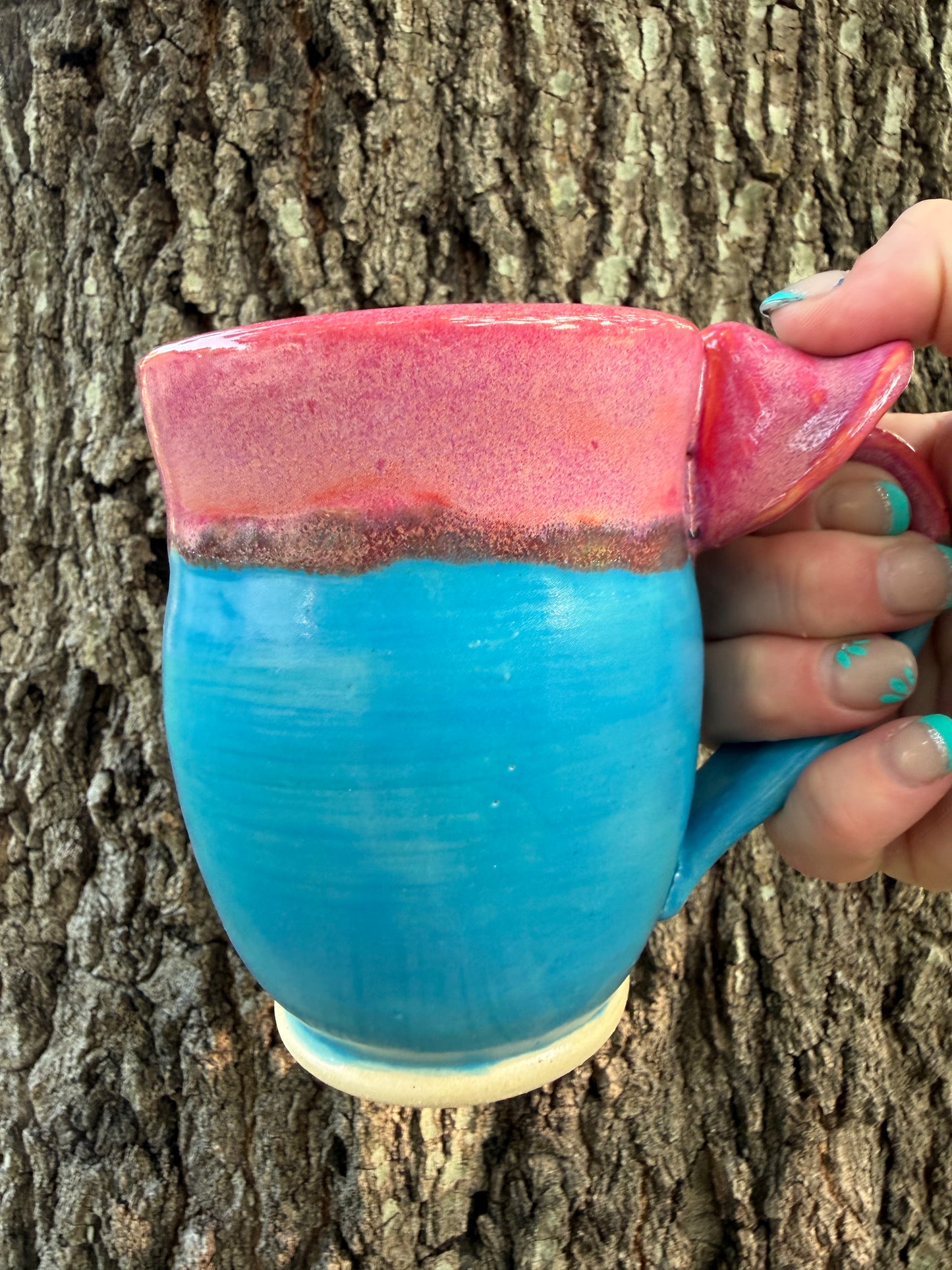 Mushroom mug, pink and blue