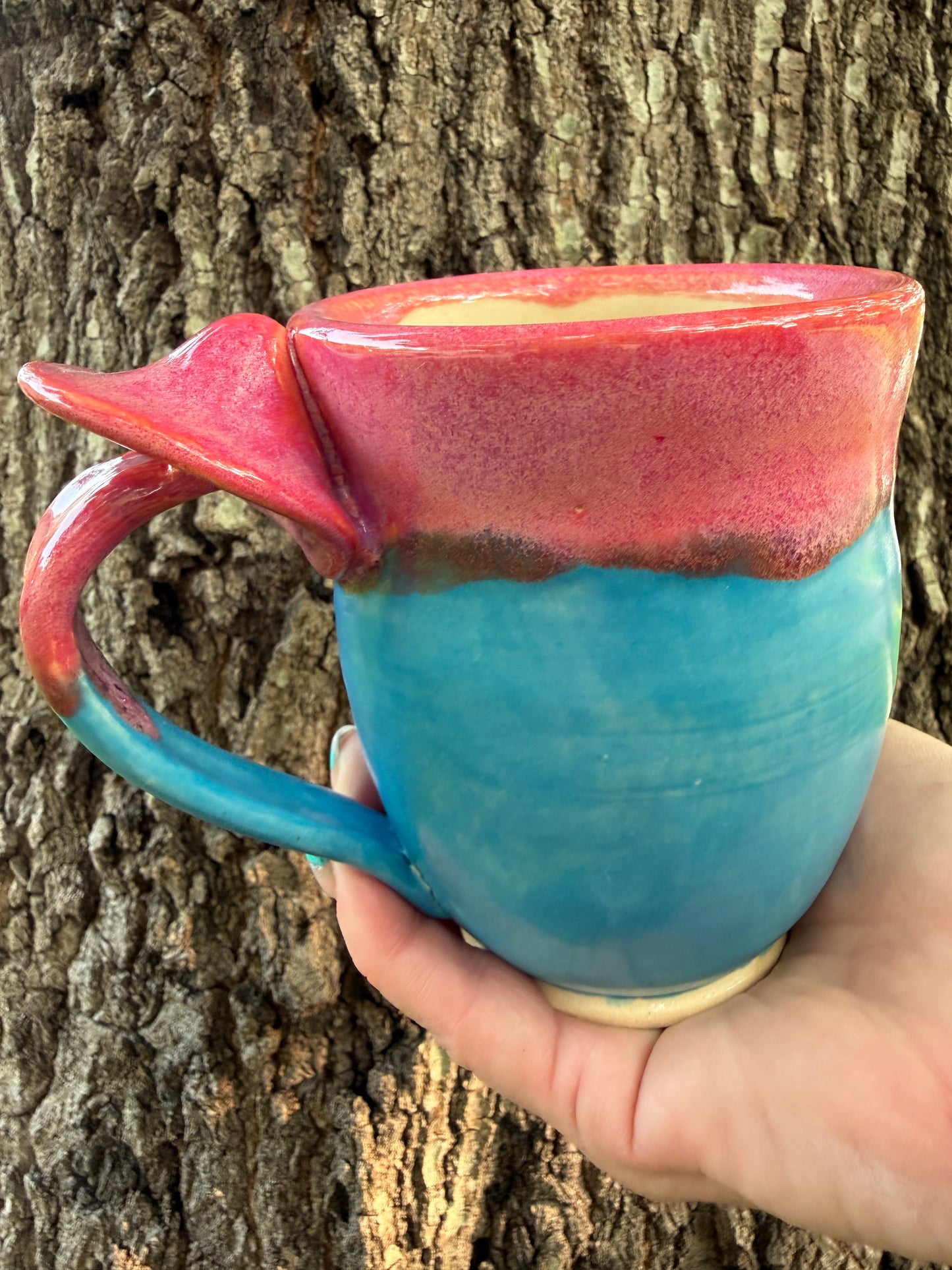 Mushroom mug, pink and blue
