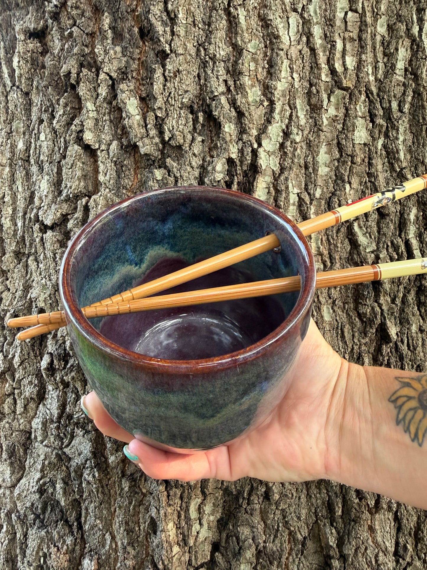 Wheel Thrown   Noodle Bowl With Chopsticks