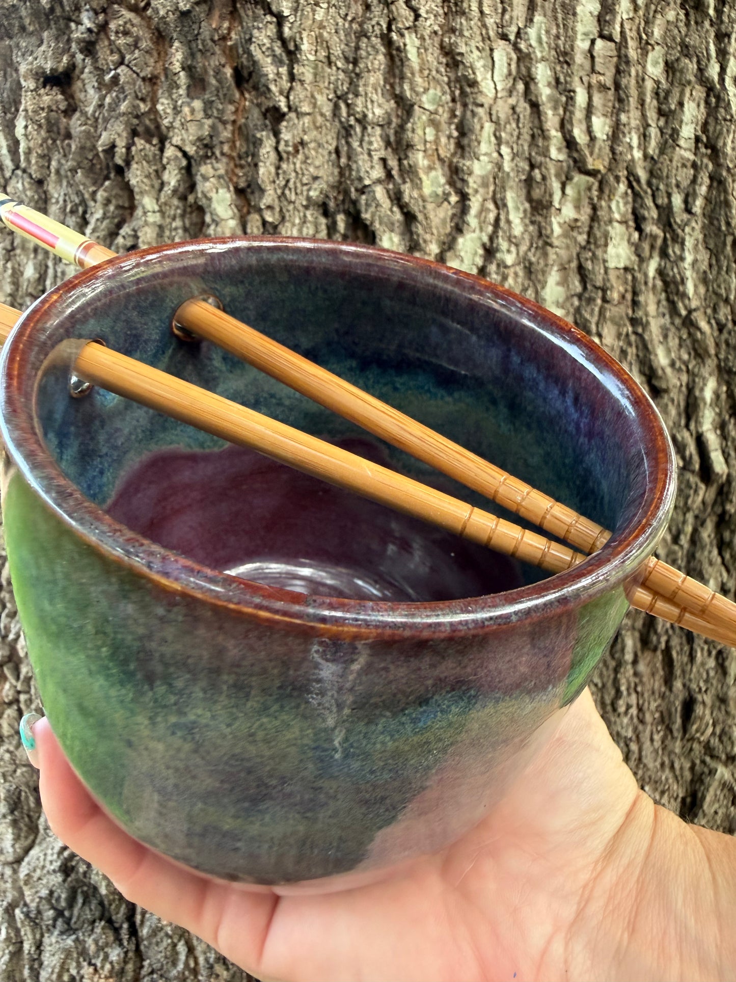 Wheel Thrown   Noodle Bowl With Chopsticks