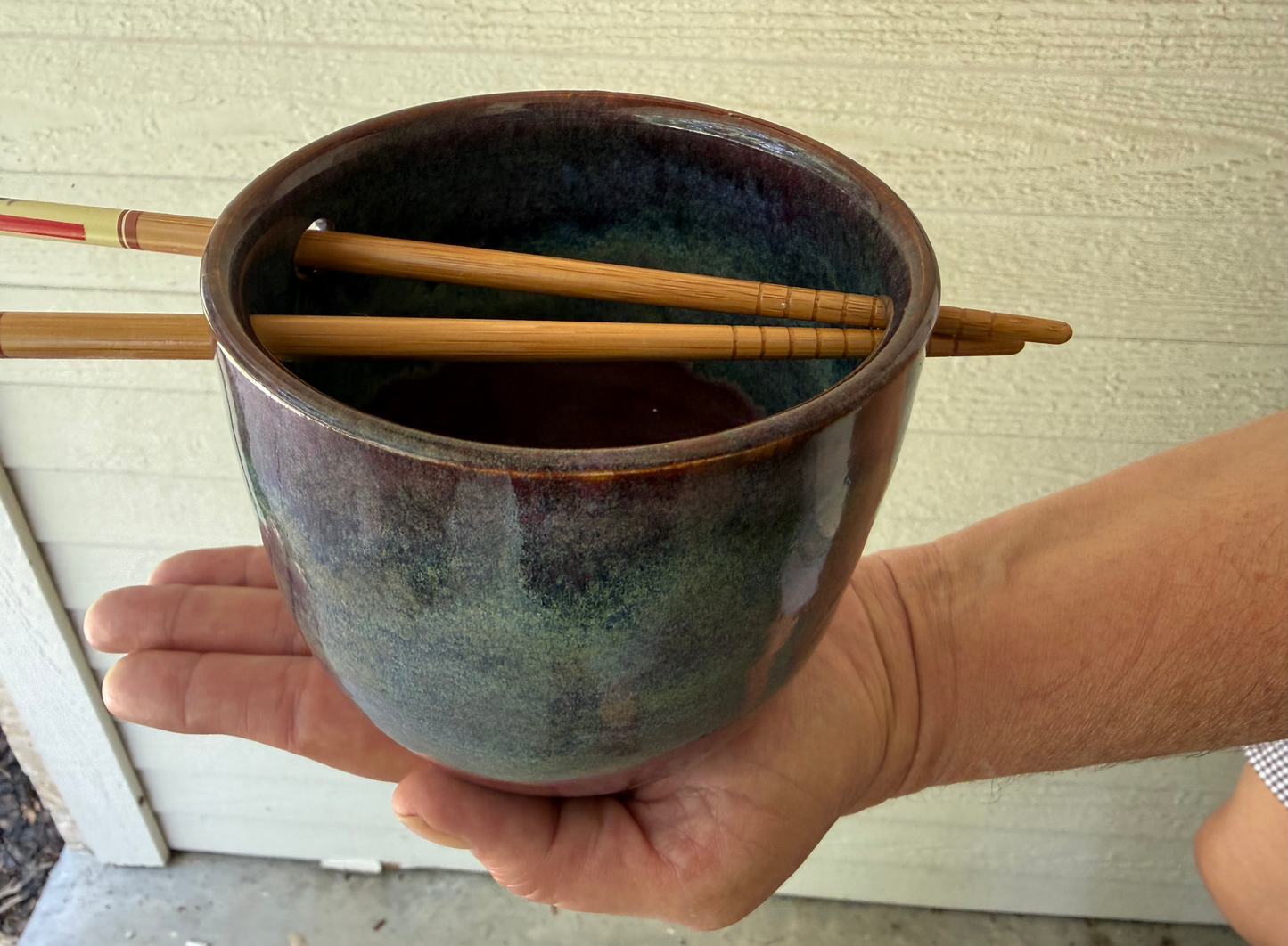 Wheel Thrown   Noodle Bowl With Chopsticks